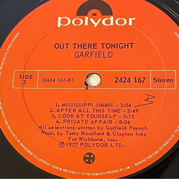 Garfield - Out There Tonight LP - Early Pressing Orange Label - Canada Import - Picture 5 of 7